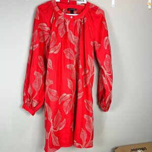 Beautiful Banana Republic red/orange shirt dress, embroidered, long sleeves, L